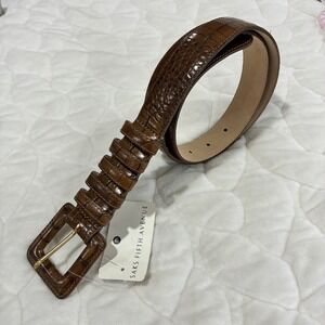 Saks Fifth Avenue Ellen Tracy Brown Croc Embossed Leather Belt Luxury Size M